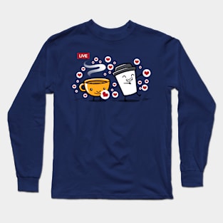 Funny Cute Kawaii Livestreaming Cartoon Coffee Gift For Coffee Lovers Long Sleeve T-Shirt